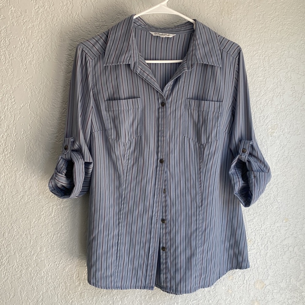 Croft & Barrow Blue Long Sleeve Stripe Blouse Size M